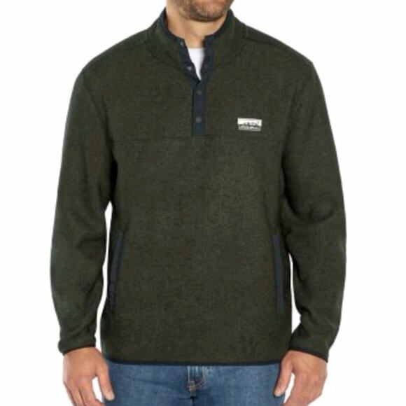 Men Eddie Bauer Green Sweater Fleece Snap Neck Pullover M Outdoors Gorp Rugged - Picture 10 of 11